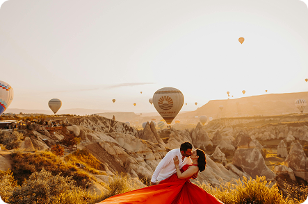 Couple celebrating with balloons
